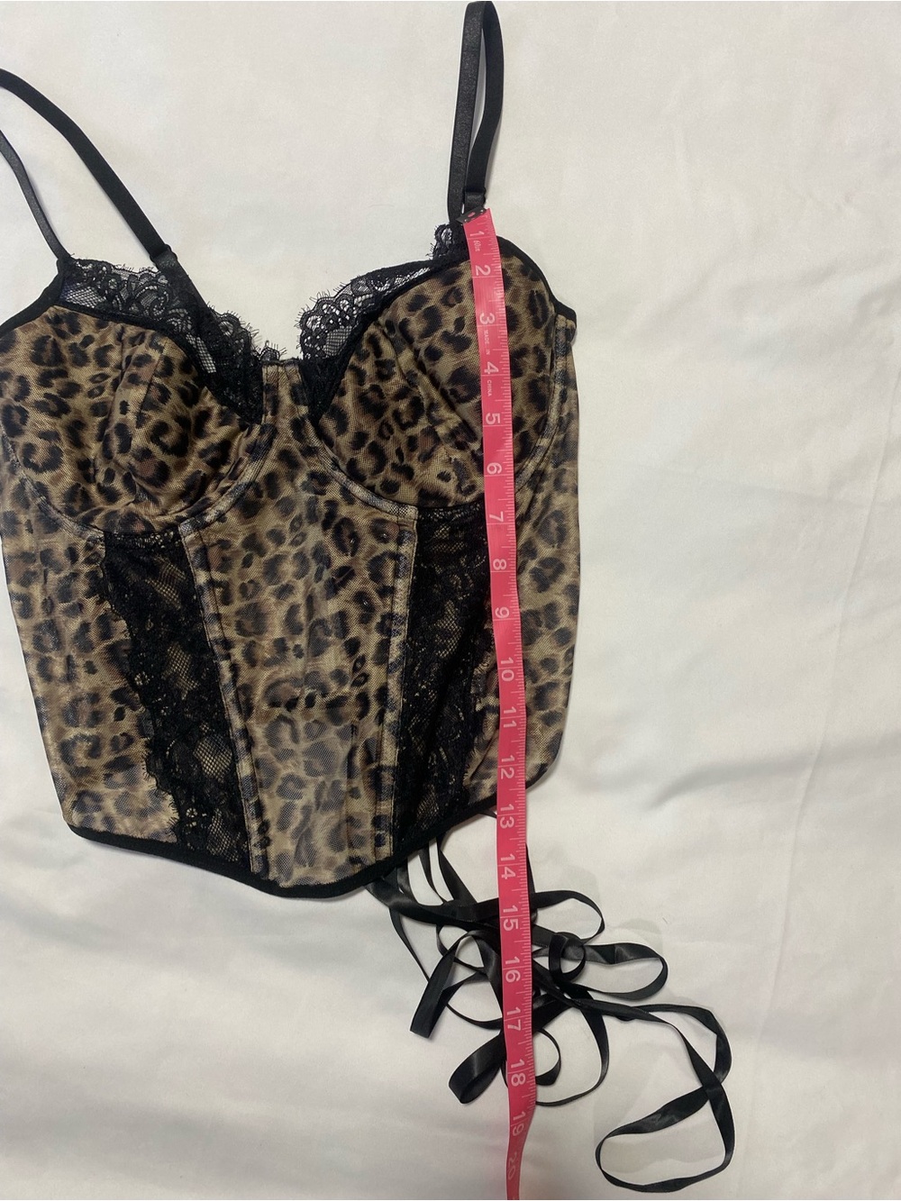 Leopard Print Lace-Trim Cropped Bustier Top - Leopard - Picture 5 of 7